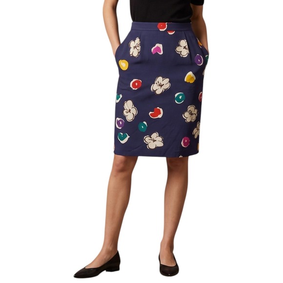 Ungaro Parallèle Paris Dresses & Skirts - UNGARO Parallèle Paris Pencil Skirt Vintage Size 12 Navy Floral Ribbed $550